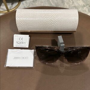 NWOT: Jimmy Choo Sunglasses in Cream Textured Case